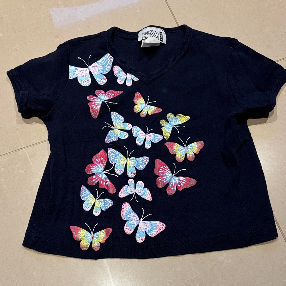 Vintage Next Kids Multicolor Butterfly Navy Tee